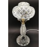 Cut glass table lamp with mushroom shade, height 41cm.