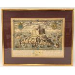 18th Century hand coloured copper engraving 'Le Mont St Michel' 33cm x 46cm