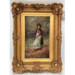 WILLIAM A. BREAKSPEARE (1855-1914) A walk in the woods at autumn Oil on panel Signed 32 x 19cm