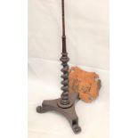 19th Century pole screen stand with barley twist support and on a triform plateau with scroll