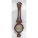 A mahogany inlaid banjo barometer thermometer, the 7.5in silvered dial signed P. Borini, height
