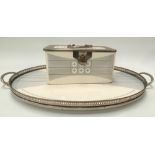 A WMF silver plate mounted pottery rectangular hinge-lidded box, the mount with stamped mark and