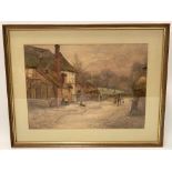 19th Century British School Farmyard scene Indistinctly signed Watercolour 29cm x 41cm; together