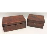 A 19th Century mahogany hinge-lidded workbox with fitted interior, width 27.5cm; together with a