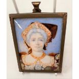 Early 20th Century portrait miniature on ivory depicting Queen Katherine of Aragon, old label to the