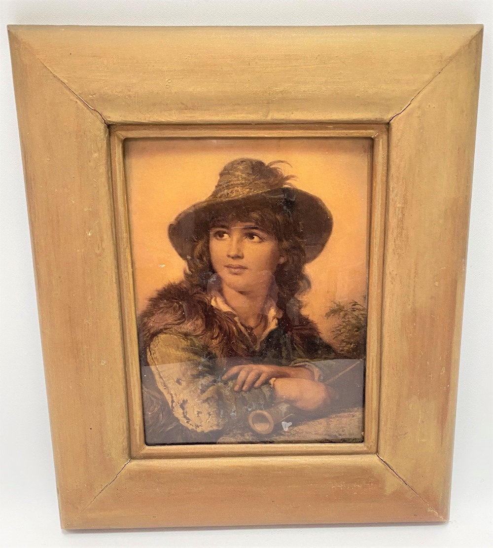 A giltwood framed crystoleum depicting a shepherd girl, 21.5 x 16cm.