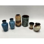 Six West German pottery vases, the largest height 21cm.