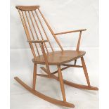 A 1960s Ercol blonde elm 'Goldsmith' rocker chair.