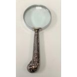 George VI silver handled magnifying glass, the pistol handle with foliate embossed decoration, maker