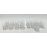 A set of eight Webb cut glass tumblers, height 10cm; together with a set of nine smaller tumblers,