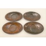 Set of four Japanese bronzed metal oval saucer dishes, width 10.5cm; together with a Japanese