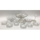 A collection of Victorian pressed glass, to include two tazzas, a two part tealight holder, a dish