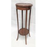 Mahogany inlaid two tier plant stand, height 93cm.