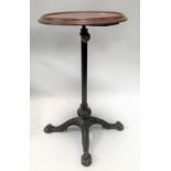 Early 20th Century adjustable cast iron base occasional table, the 14in circular top over the