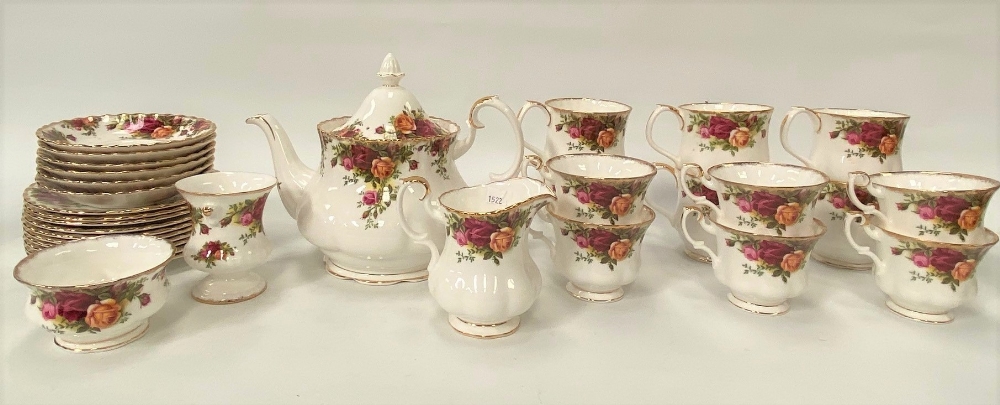 Royal Albert 'Old Country Roses' tea wares, including a tea pot, a cream jug, a sugar bowl, six