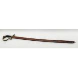An officer's dress sword with brass scabbard and ceramic grip, with associated brown leather sheath,