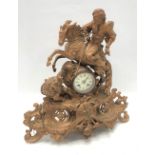 A French gilt spelter figural mantel clock with 3in dial and two-train movement, the case modelled