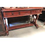 Victorian mahogany side table, the moulded top over two frieze drawers and baluster shaped pierced