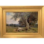 FREDERICK WILLIAM N WHITEHEAD (1853-1938) Cattle resting under trees Oil on canvas Signed Cow and