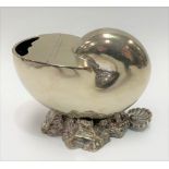 An EPNS spoon warmer, in the form of a nautilus shell upon naturalistic base, width 15.5cm.