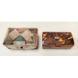 Mother of pearl and abalone shell rectangular hinge lidded trinket box (hinge lid af); together with