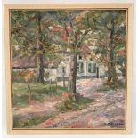 Early 20th century oil on board Depicting a cottage garden Indistinctly signed W. Peters.Clave? 41 x