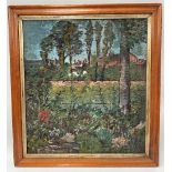 Early 20th century British School A Town Garden Oil on board 50 x 45cm