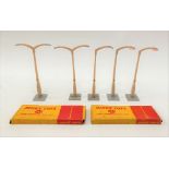 Dinky Toys two boxed 755 lamp standards (single arm); together with three Dinky Toys lamps (double