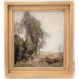 WILLIAM WATT MILNE (1865-1949) Taking sheep to pasture, Oil on canvas, Signed, 39cm x 34cm