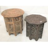 An Indian octagonal fruiting vine carved folding occasional table, width 37cm, together with a