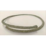 Viking bronze torc with twisted design and crosshead terminals, diameter 20.5cm.