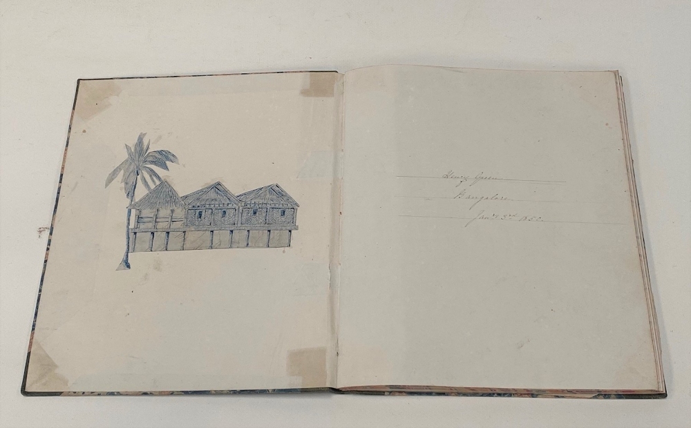 An interesting 19th century sketch book by Henry Green, Bangalore, dated January 3rd 1850, with - Image 4 of 26