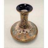 Japanese satsuma small flared neck vase, the body decorated with Geisha within a lake landscape