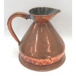Victorian copper jug measure by Loftus, 321 Oxford St, London, height 33cm.