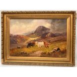 CHARLES W. OSWALD (19th century British) Cattle in a highland landscape Oil on board Signed 50 x