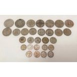 Collection of pre-decimal silver and 0.500 silver coins, weight 159g approx.