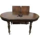 A Victorian style mahogany D-end extending dining table, with two extra leaves, 113 x 280cm extended