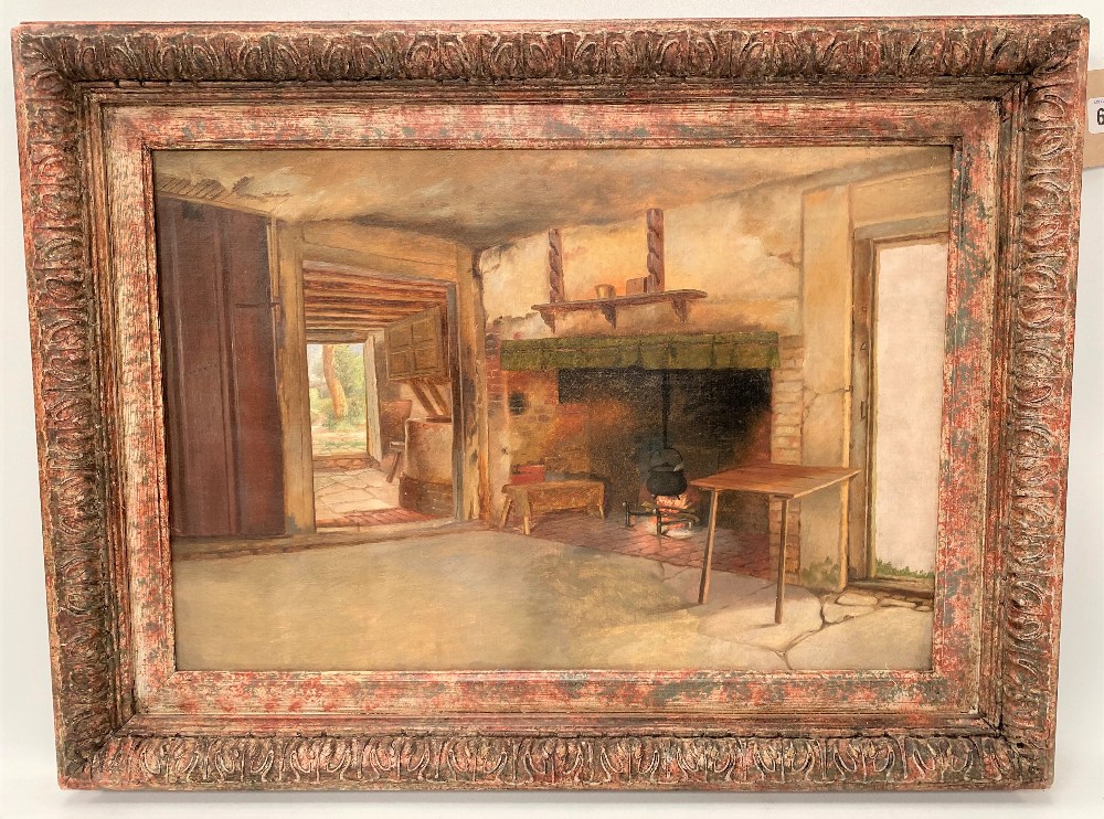 19th Century English School Cottage interior Oil on canvas 33cm x 50cm