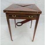 A good Edwardian mahogany boxwood and ebony strung kingwood crossbound envelope card table,