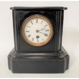 A slate mantel timepiece with 3.25in white enamel dial, height 22cm