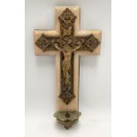 A 19th century French bronze ormolu crucifix upon alabaster back, height 31cm.