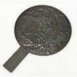 A Japanese bronze hand mirror, length 33.5cm