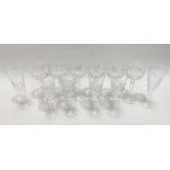 Waterford Crystal set of six champagne flutes and a set of six wine glasses, height of flutes