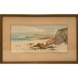 FREDERICK LEYTON 'Porth Headland, Newquay', Watercolour, Signed, Artist's label to the back, 12cm