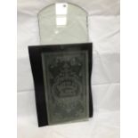 An early 20th century glass pub window panel with etched decoration and inscribed BOTTLES & JUGS,