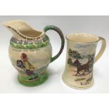 A Crown Devon Fieldings musical jug 'ON ILKLA MOOR BAHT'AT', height 20cm, together with a Crown