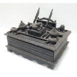 19th Century Indian ebony desk stand with compartments, width 46cm (af).