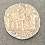 Roman Republic silver Dinarius coin, 62BC, L. Aemilious Lepidus Paullus, Aemilious Paullus