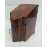 A George III mahogany inlaid knife box, hinged to reveal a fitted interior, height 39cm.