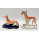 Victorian Staffordshire pottery figure of a greyhound with rabbit in its mouth, height 19.5cm;